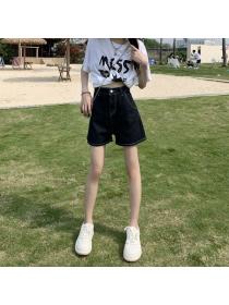 Korean style High waist Chic Loose Wide leg Denim shorts