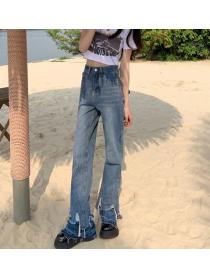 Korean style High waist Chic Loose Wide leg Jeans