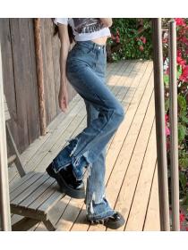 Korean style High waist Chic Loose Wide leg Jeans