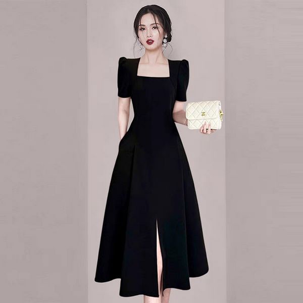 Summer Korean style Elegant Sqaure collar Short sleeve dress