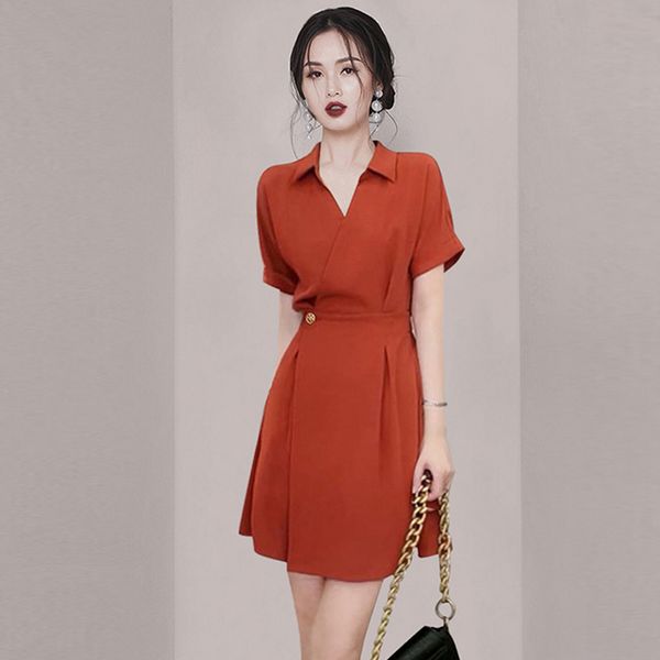 Korean style Summer fashion Solid color Slim dress