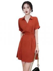Korean style Summer fashion Solid color Slim dress 