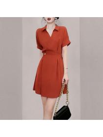 Korean style Summer fashion Solid color Slim dress 