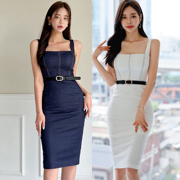 Korean style Summer fashion Slim Hip-full Denim dress