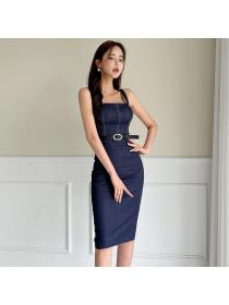 Korean style Summer fashion Slim Hip-full Denim dress 
