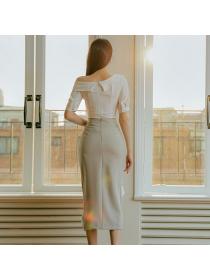 Korean style Summer High waist Off shoulder Fishtail dress 