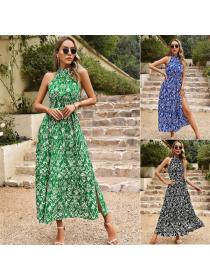 European style Summer Elegant Sleeveless Printed Dress for women