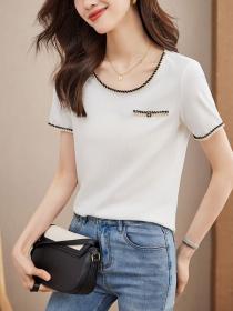 Korean style Summer Loose Round collar Loose T-shirt 