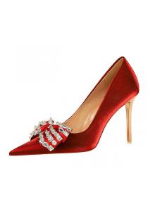 European style Pointed satin rhinestone High heels
