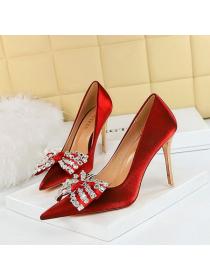 European style Pointed satin rhinestone High heels