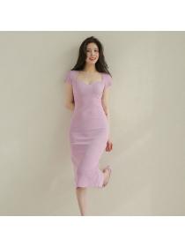 Korean style Hip-full dress Solid colro dress 