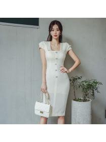 Korean style Fashion Square collar Elegant dress 