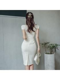 Korean style Fashion Square collar Elegant dress 