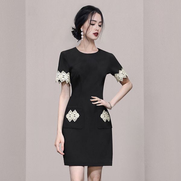 Korean style Round collar Elegant Short sleeve dress
