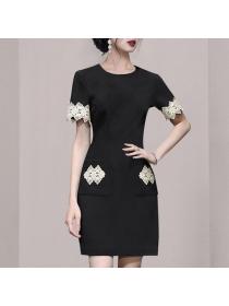 Korean style Round collar Elegant Short sleeve dress 