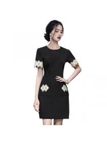 Korean style Round collar Elegant Short sleeve dress 