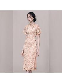 Korean style Retro fashion Lace Slim dress 