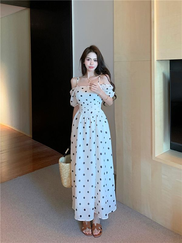 Korean style Slim Pinched waist Summer Long dress