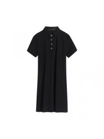 Summer Fashion Polo collar Sport Wear Black Dress 