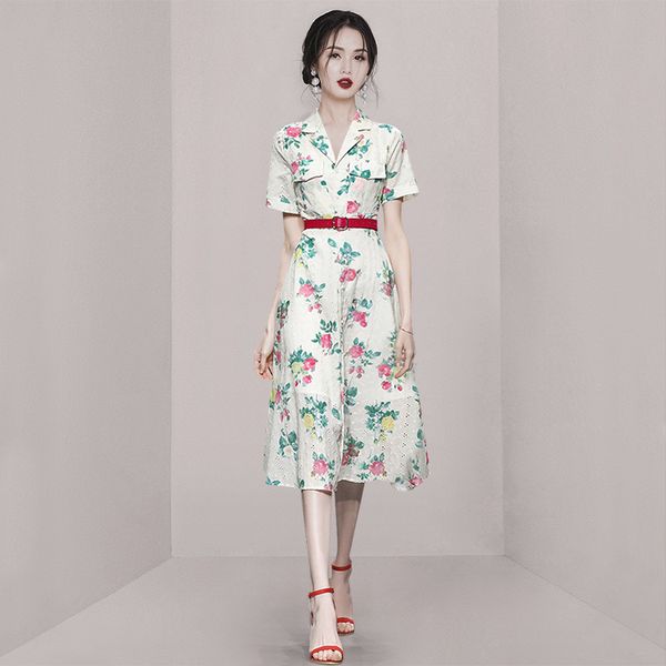 Korean style Retro fashion Printed Dress