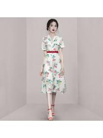 Korean style Retro fashion Printed Dress 