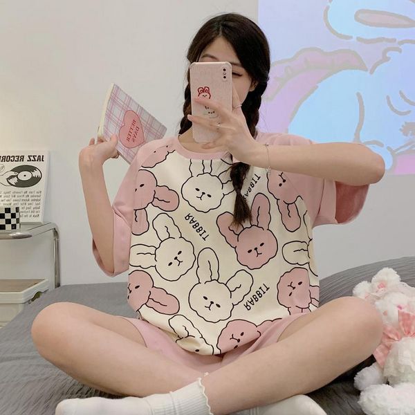 Korean style Summer Short-sleeved Cartoon Pajamas 2 pcs set