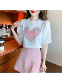 Korean style Round collar Sweet T-shirt 
