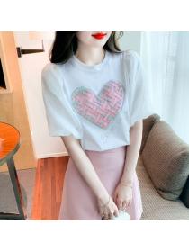 Korean style Round collar Sweet T-shirt 