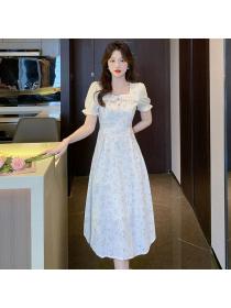 Korean style Summer fashion Floral Short sleeve dress 