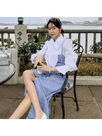 Korean style Summer Bowknot blouse Denim dress 2 pcs set