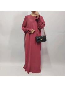 New style Muslim women's Casual Solid color Large swing Tunic dress