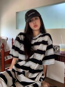 Summer fashion Stripe Matching T-shirt Long skirt 2 pcs set