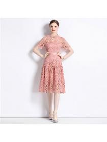 European style Summer High end Embroidery Lace dress 
