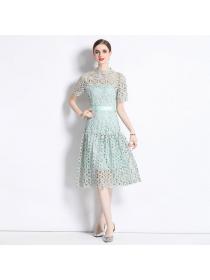 European style Summer Elegant Embroidery Lace Short sleeve dress 