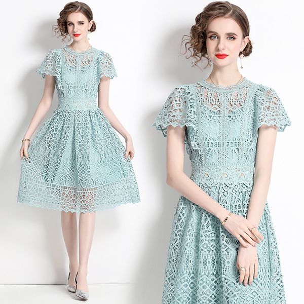 European style Summer Elegant Lace short sleeve dress