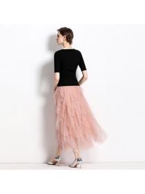 European style Summer Elegant Knitted top Mesh Long skirt