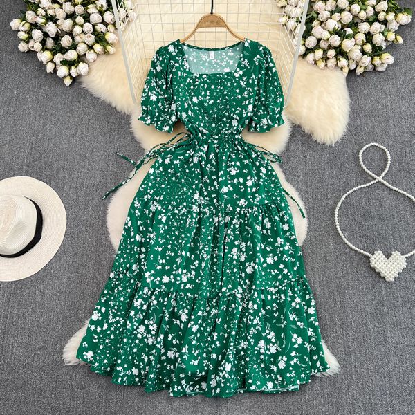 Summer Spring Puff sleeve Square neck Floral dress