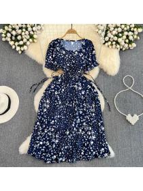 Summer Spring Puff sleeve Square neck Floral dress 