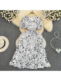 Summer Spring Puff sleeve Square neck Floral dress 