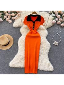 Summer fashion Polo collar Knitting Hip-full dress 
