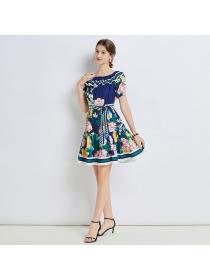Summer Fashion Off shoulder Printed Short sleeve dress