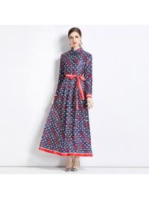 European style ElegantMatching Printed Long sleeve Maxi dress 