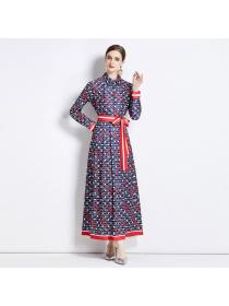 European style ElegantMatching Printed Long sleeve Maxi dress 