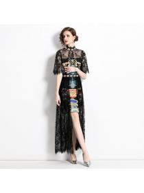 European style Elegant Lace Short sleeve dress 