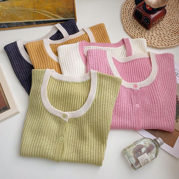Korean style Summer Solid color Slim Knitted top