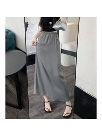 Korean style Summer Loose waist Pleated Solid color A-line dress 
