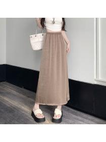 Korean style Summer Loose waist Pleated Solid color A-line dress 