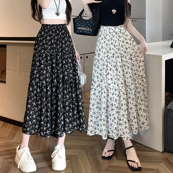 Korean style Summer Loose waist Floral A-line skirt