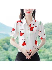 Korean style Short sleeved Matching Silk shirt