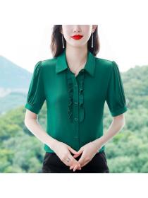 Korean style Matching Solid color Short sleeve Blouse 